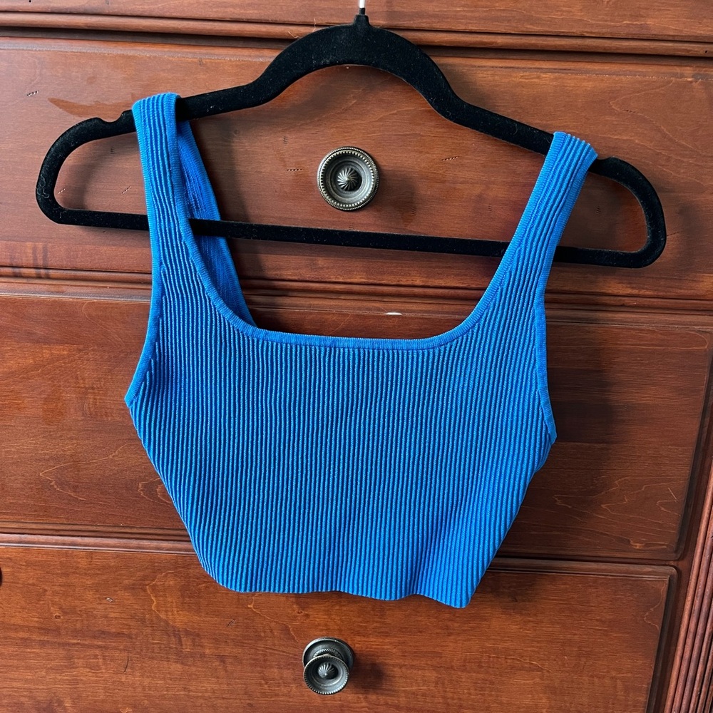 Vibrant Blue Sculpt Knit Squareneck Cropped Tank S
